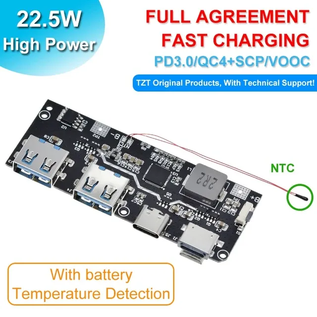 Dual USB 5V 4.5A 22.5W Power Bank Module with 18650 Charging