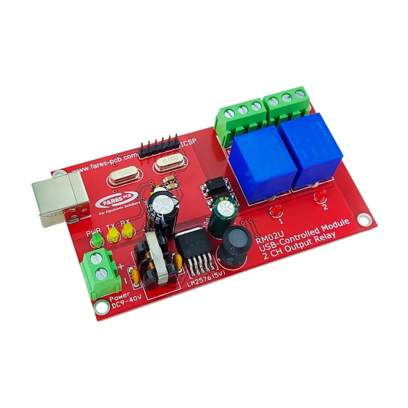 وحدة مرحلات RM2U بقناتين وتحكم عبر USB وشريحة CH340