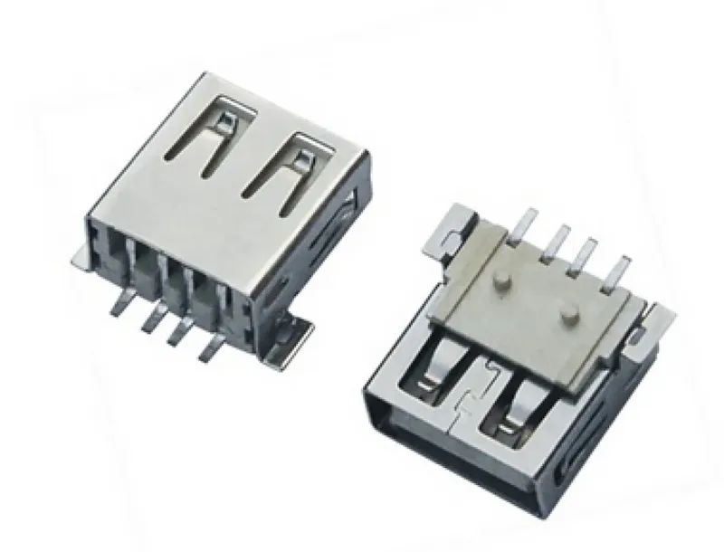 موصل USB Type-A أنثى SMD بزاوية قائمة، USB 2.0، 4 أطراف