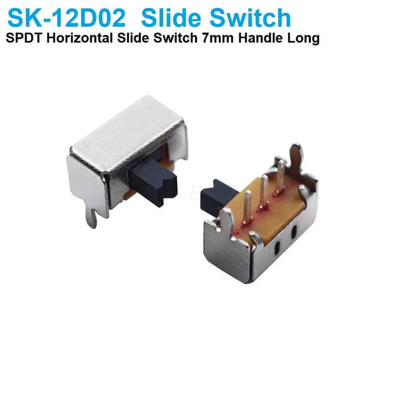 مفتاح انزلاقي SPDT أفقي SK12D02VG7 بتباعد أطراف 2 مم وثلاثة أطراف