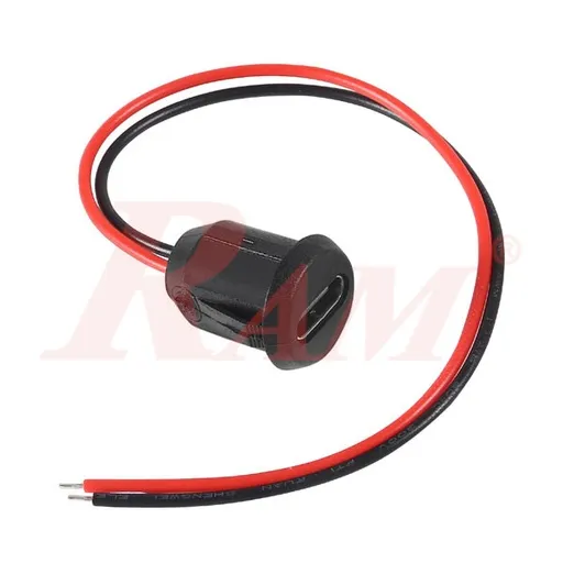 Round USB Type-C Female 2-Pin Panel Socket with 100 mm Free Wire