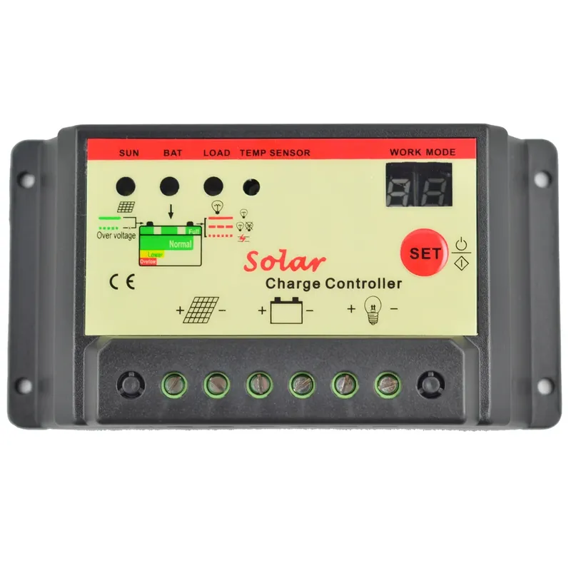 متحكم شحن طاقة شمسية 10 أمبير 12V/24V مع تحكم في الإنارة