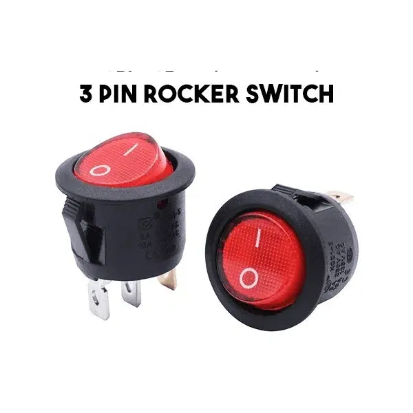 Round Rocker Switch ON-OFF with Red Lamp 3-Pin SPDT