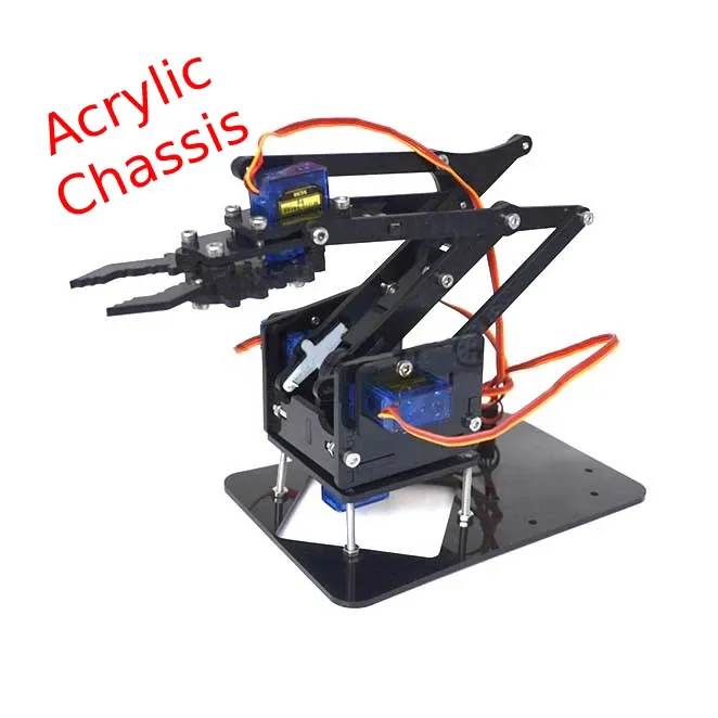 DIY Acrylic 4DOF Robot Arm Kit with 4 SG90 Servos (Clear/Black)