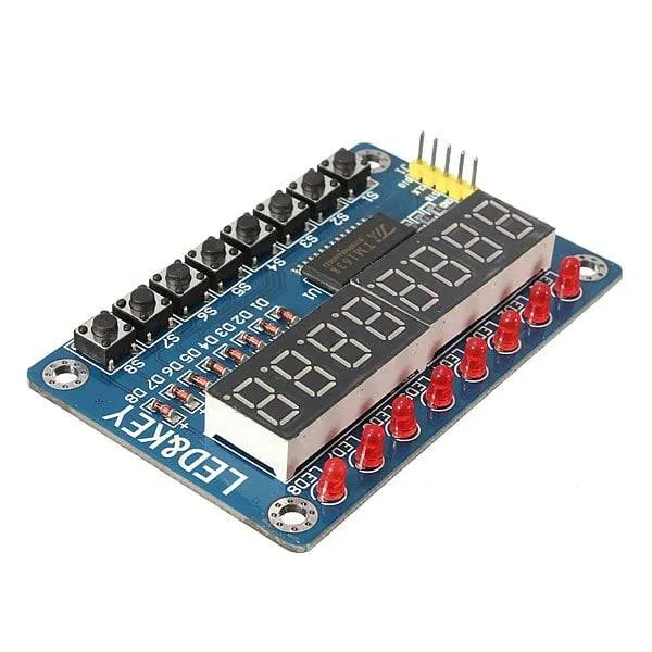وحدة TM1638 لعرض 8 خانات سباعية و8 مفاتيح و8 مصابيح LED