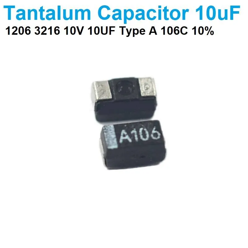 1206 Solid Tantalum SMD Capacitor 10uF 10V, Type A (3216)