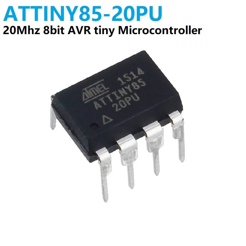 متحكم دقيق ATtiny85-20PU ذو 8 بت بسرعة 20 ميجاهرتز وعلبة DIP-8