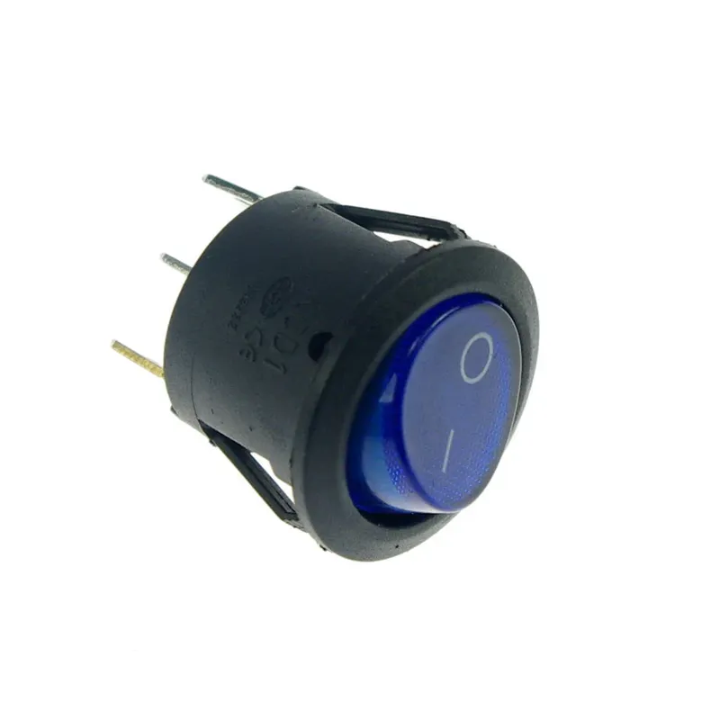Round Rocker Switch with Blue LED – 2-Pin, 6A 250VAC