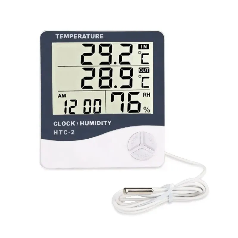 HTC-2 Digital Thermometer Hygrometer Clock with Sensor Probe