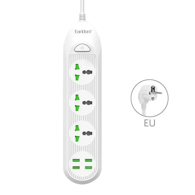 مقبس طاقة Earldom ES-SC03 بثلاث فتحات وأربعة منافذ USB وكابل 2 متر 2500 واط