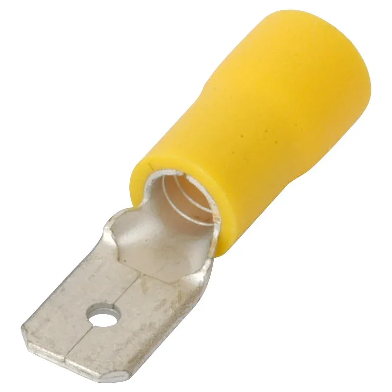 Insulated Male Spade Terminal 4.8 mm, Yellow, Tin-Plated