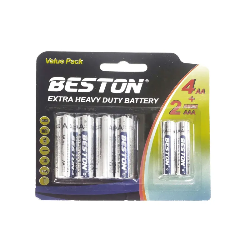 BESTON Extra Heavy Duty AA R6S and AAA R03S 1.5V Battery Value Pack (6 Pcs)
