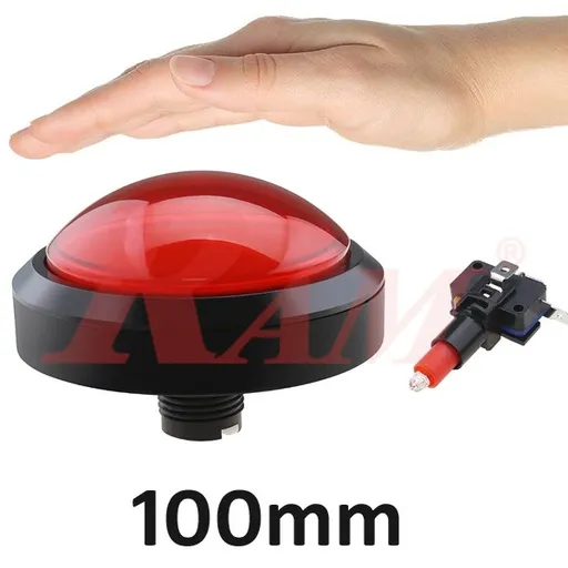 زر دفع دائري كبير 100 مم على طراز الآركيد بإضاءة LED حمراء