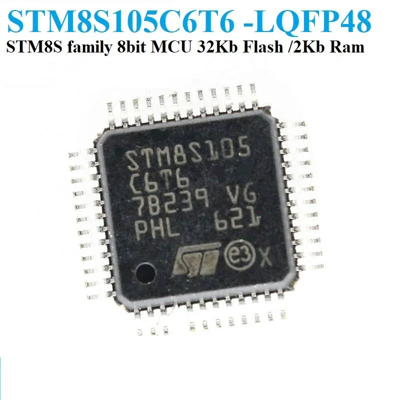 متحكم STM8S105C6T6 بتقنية 8 بت، فلاش 32 كيلوبايت، LQFP48