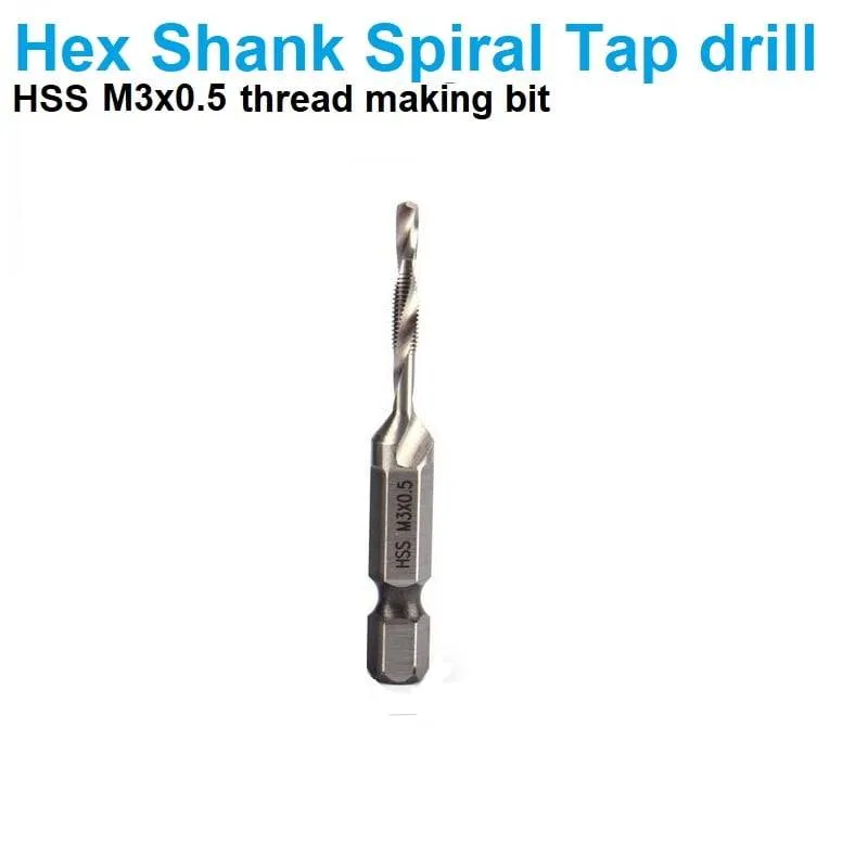 قلاووظ HSS مترّي M3×0.5 بأخدود حلزوني وساق سداسية 1/4 بوصة