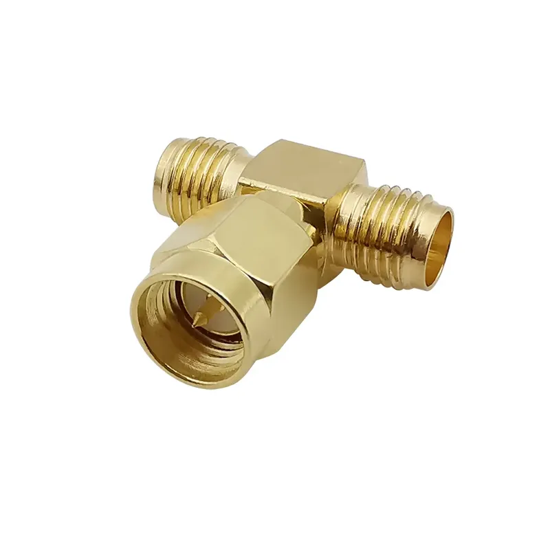 SMA T-Shape Adapter Male Plug to Dual Female Socket 50Ω Full Copper