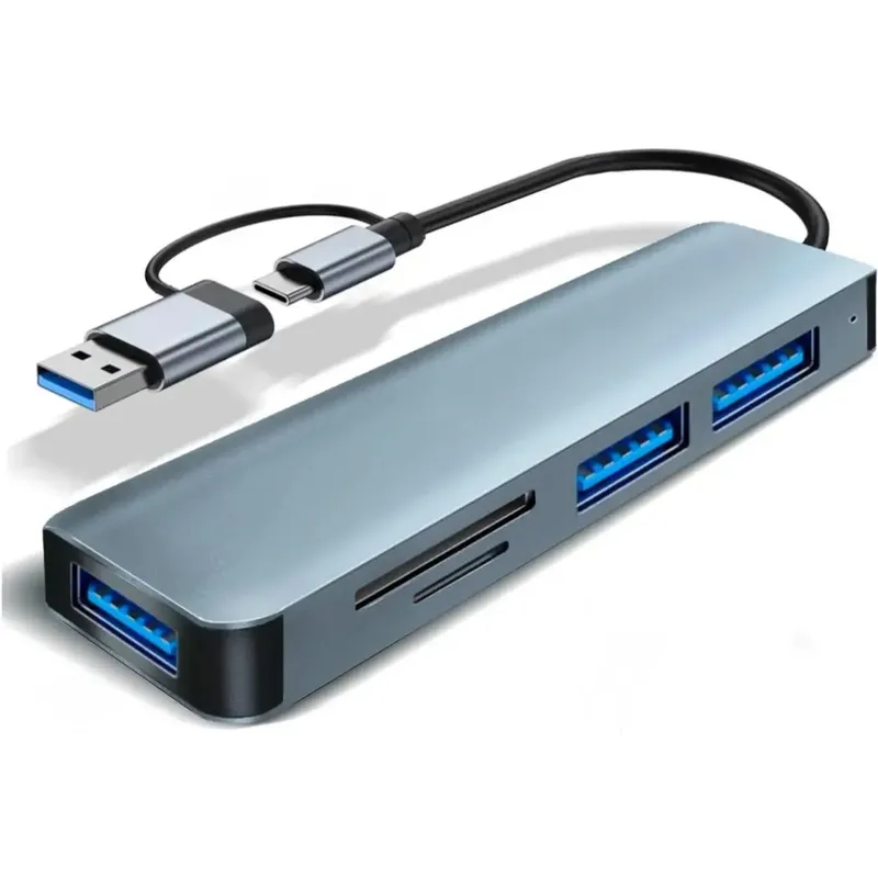 5-in-1 USB Hub with 3 USB Ports and SD/TF Card Reader