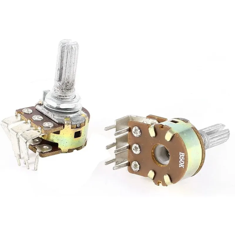 Dual Metal Potentiometer 50kΩ 6-Pin Right Angle PCB Mount
