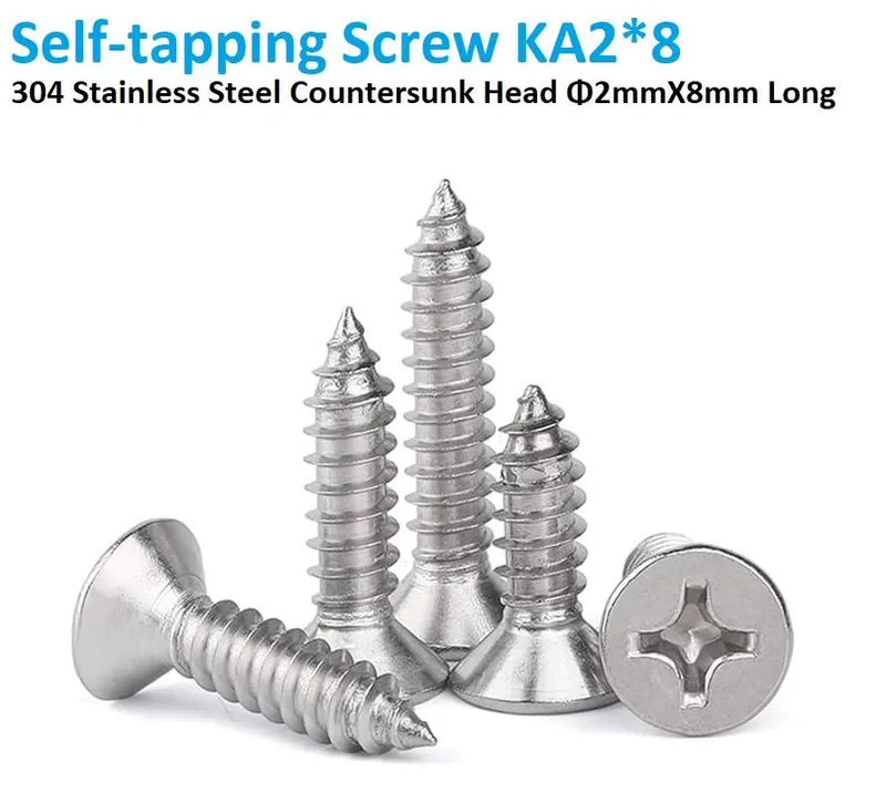 304 Stainless Steel Self-Tapping Countersunk Screw 2×8mm (KA2×8)