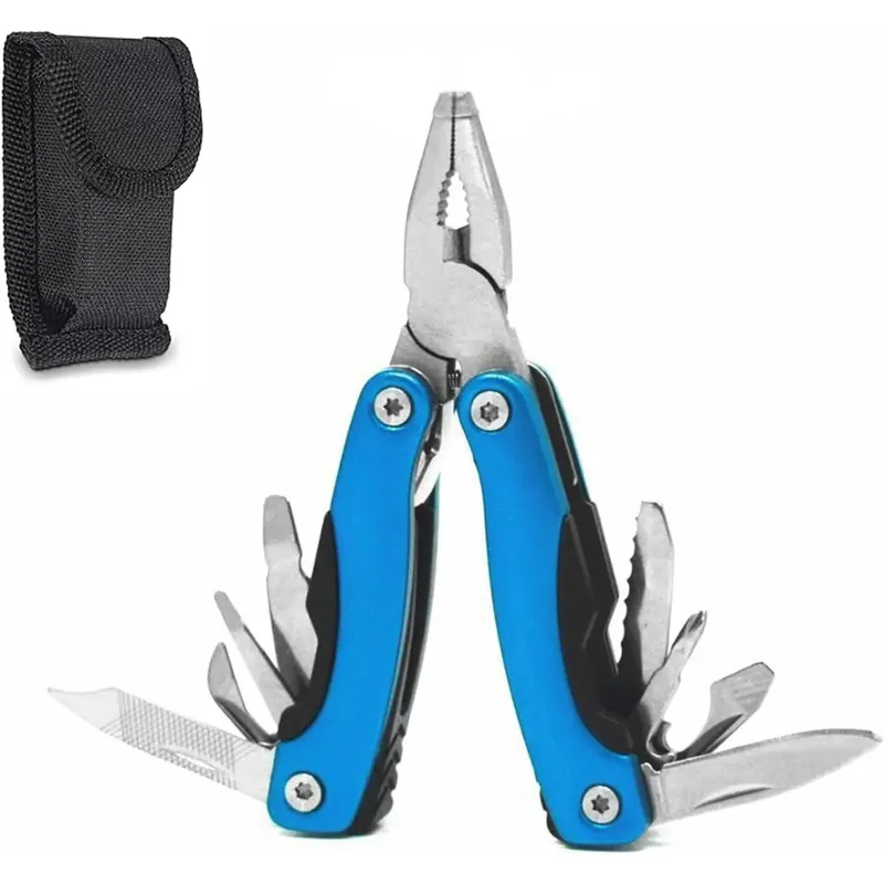 9-in-1 Stainless Steel Pocket Multitool Pliers (Blue/Red/Black Handle)