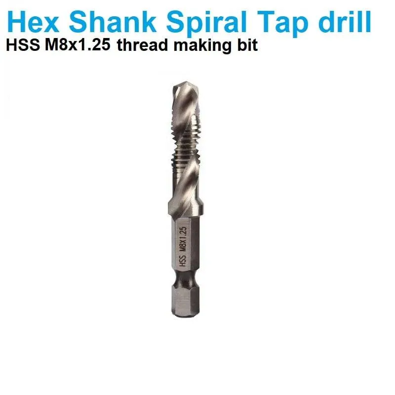 حنفية قطع لولب HSS متري M8×1.25 بساق سداسي