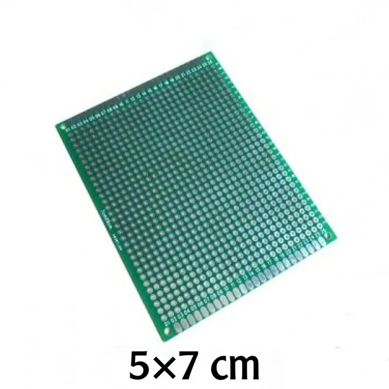 5x7 cm Single-Sided FR4 Prototype PCB, 2.54 mm Pitch, Green