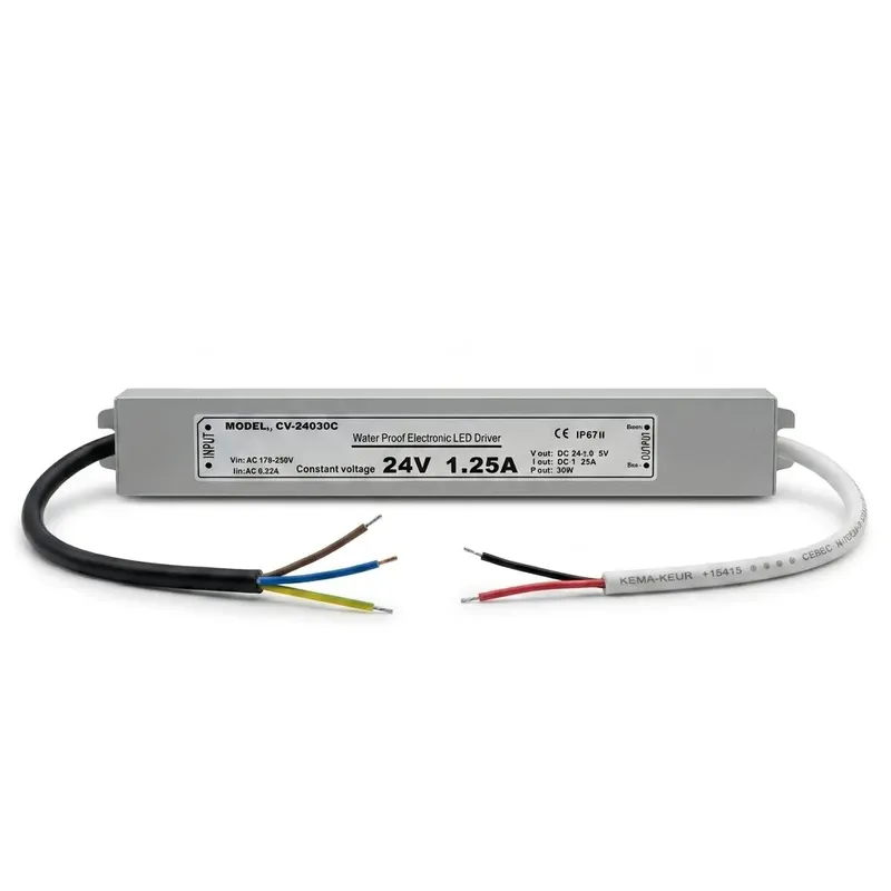 مزود طاقة LED مقاوم للماء CV-24030C بجهد 24 VDC وتيار 1.25 A وقدرة 30 W