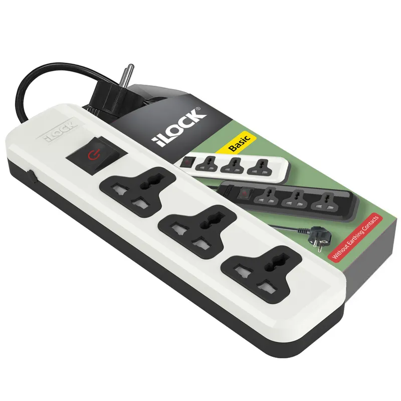 iLock 5065 Basic Power Strip 3 Universal Outlets 13A 250V 2m White