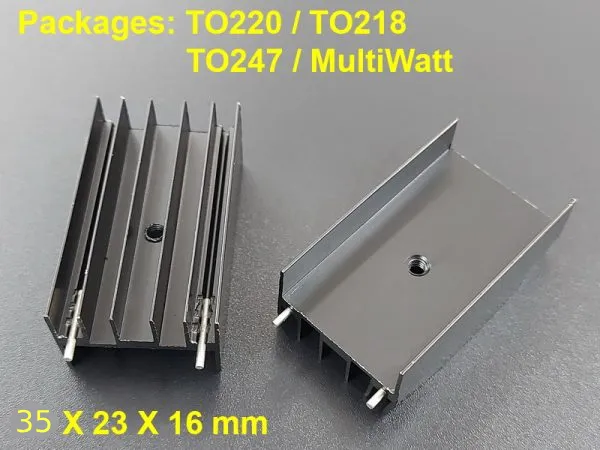 مشتت حرارة من الألومنيوم 35×23×16 مم أسود لعبوات TO-220 وTO-218 وTO-247