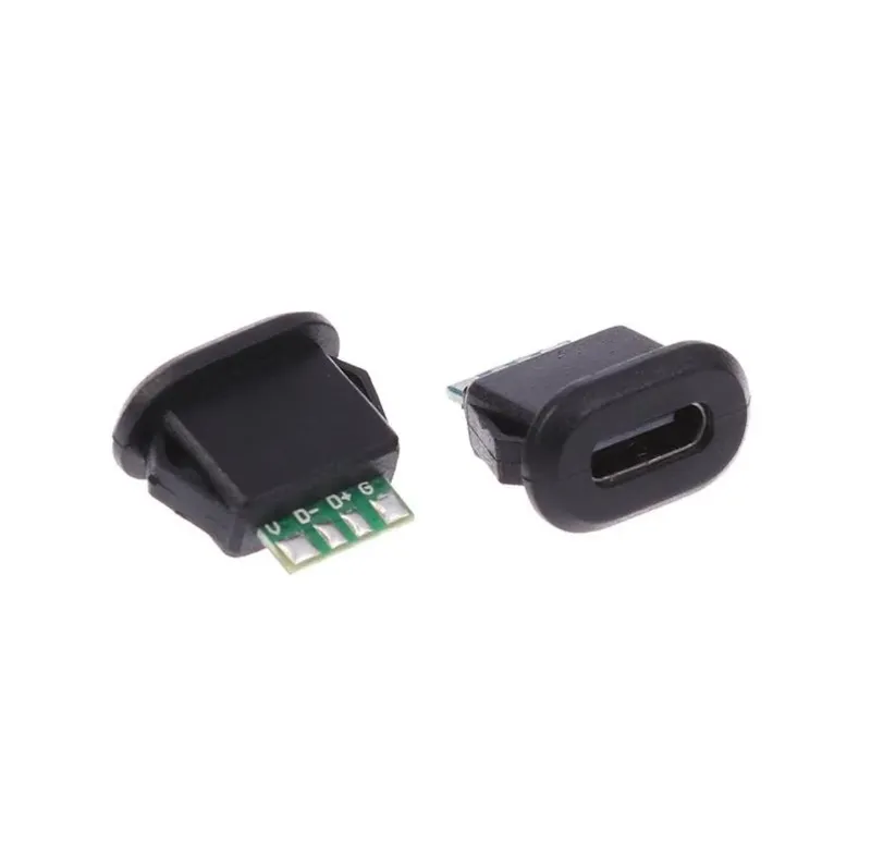 USB Type-C Female Waterproof Panel Socket 6 Pin 5A (Black)