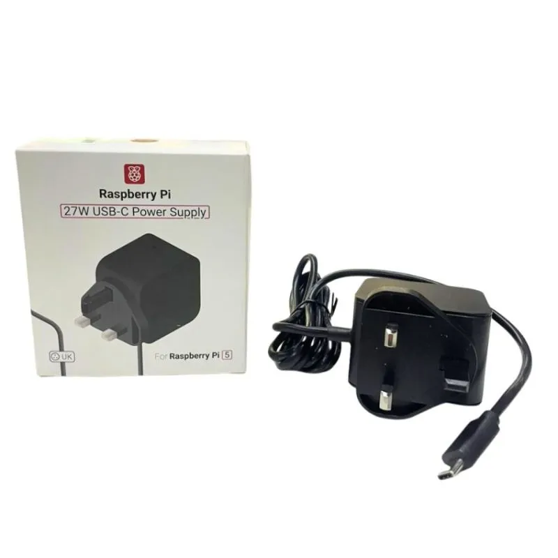 Official Raspberry Pi 5 27W USB-C Power Supply 5.1V 5A, UK Plug, Black