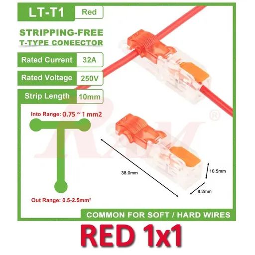 WAGO T-Tap 1x1 Red 0.75-1mm² Lever Connector LT-T1-RED
