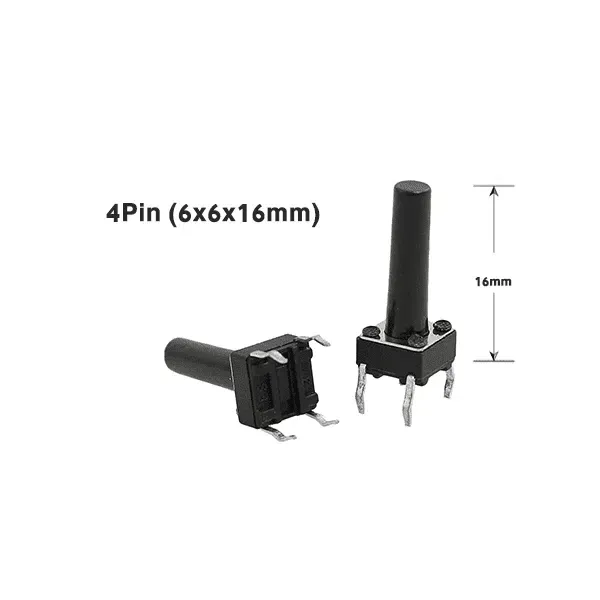 Tactile Push Button 6x6x16mm 4-Pin Long Stem