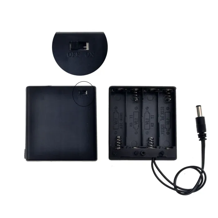 4 x AA Battery Holder with Cover, ON/OFF Switch and DC Plug