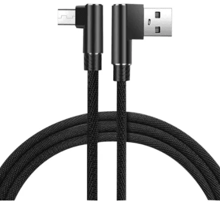 3 m Black Android USB Data Cable, 90° Double Elbow, 2.4A Fast Charging