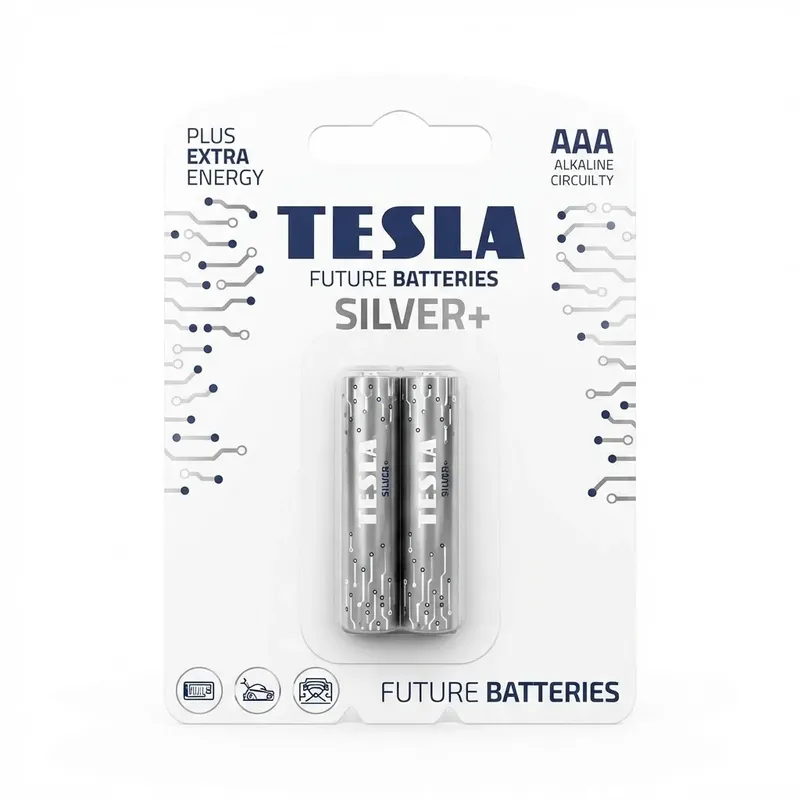 TESLA Silver+ Plus Extra Energy AAA Alkaline Battery (LR03), 2-Pack