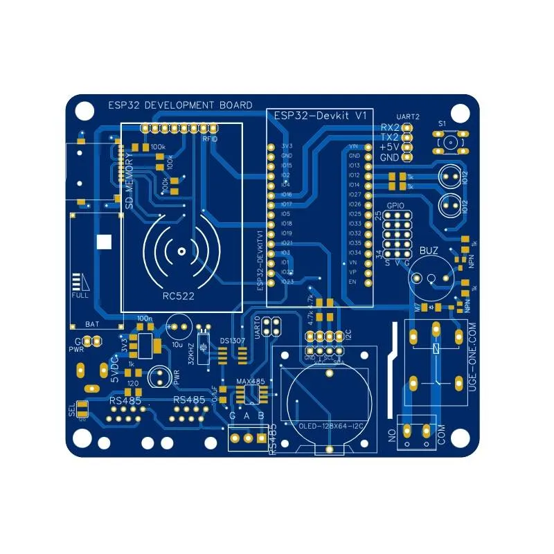 لوحة PCB لوحدة ESP32 مدمج فيها RFID وRTC وRS485 وبطاقة SD