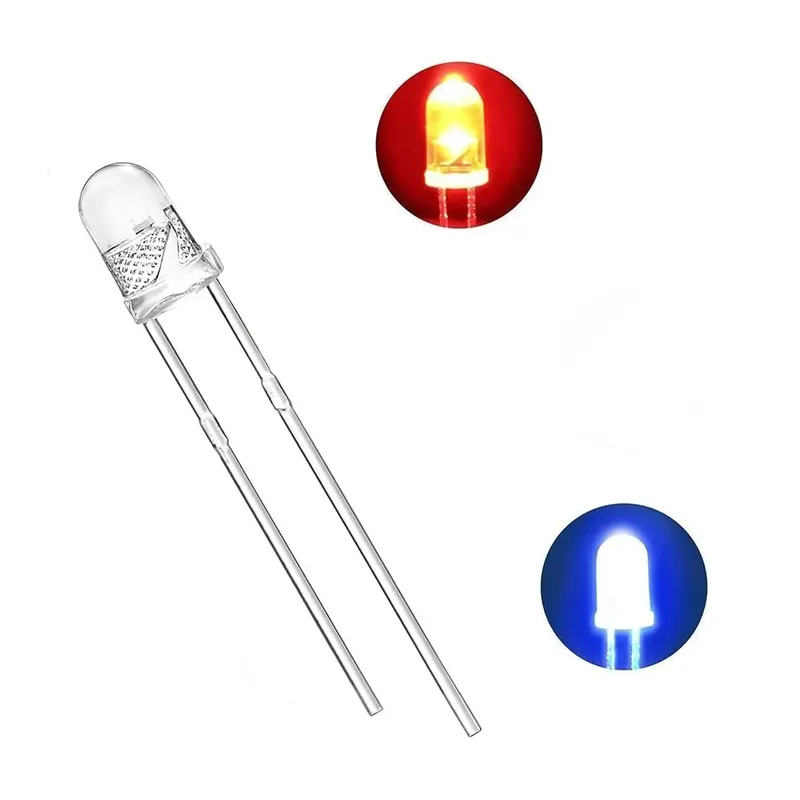 Round Transparent LED 3mm 2 Pin (Red / Blue)