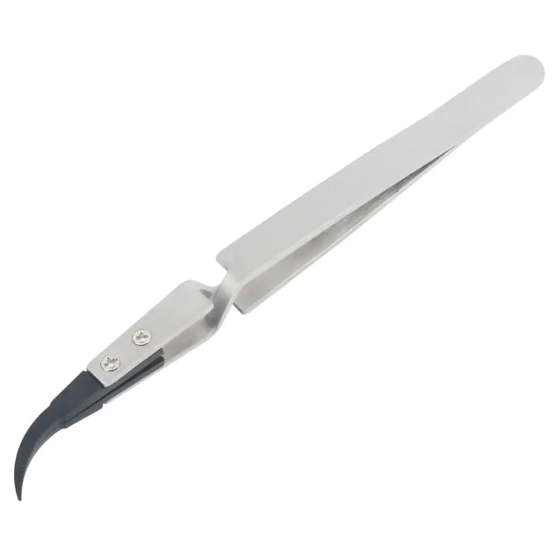 ST-15 Reversed Action Tweezer Curved Black Ceramic Tip Stainless Steel