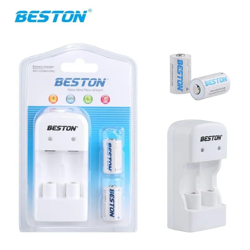 Beston CD-643 CR2 Charger with 2 x CR2 3.0V 300mAh Batteries