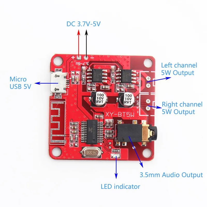 XY-BT5W Bluetooth 4.2 Audio Decoder Board 5W+5W Class D Amplifier