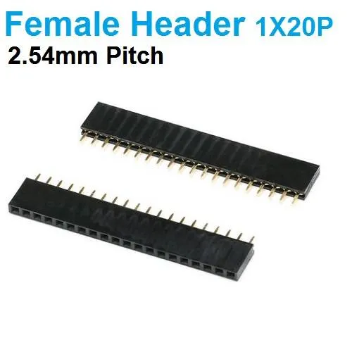 Female Pin Header 1x20 Straight 2.54mm Black