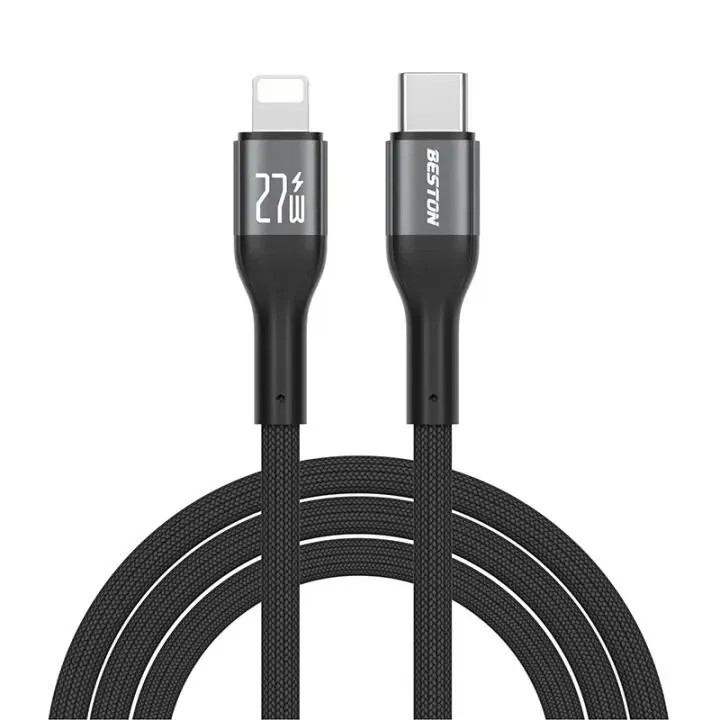 كابل BESTON CL03CL01 من USB-C إلى Lightning بقدرة 27 واط، 1 متر، أسود