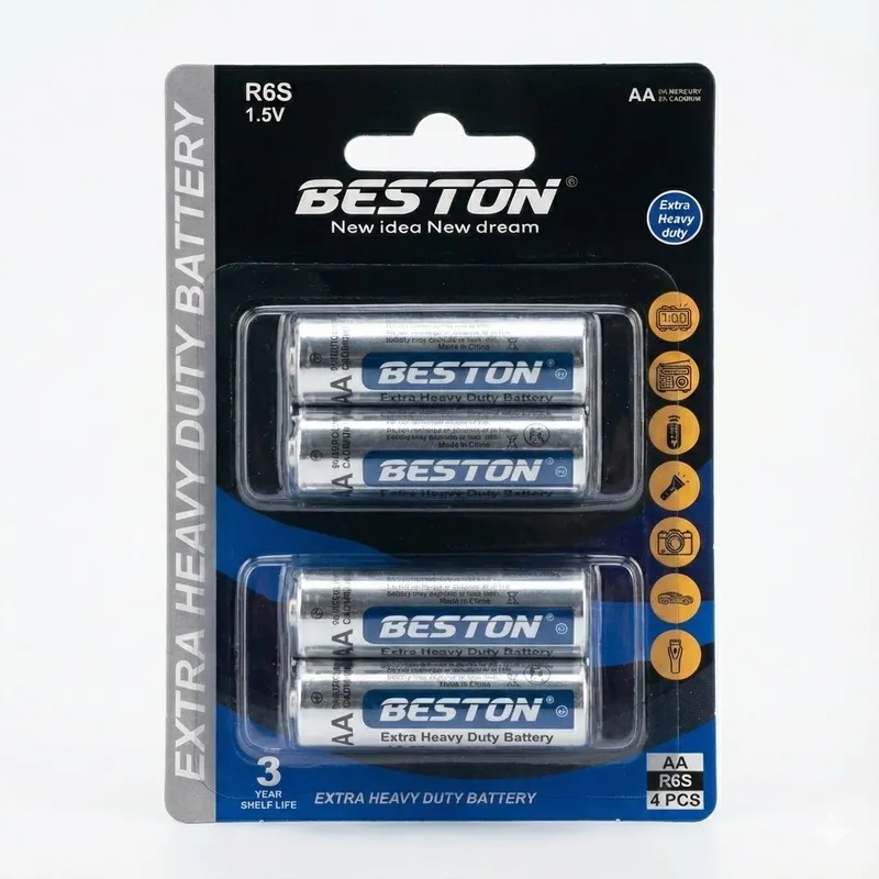 BESTON AA R6S 1.5V Extra Heavy Duty Zinc-Carbon Battery 4 Pcs