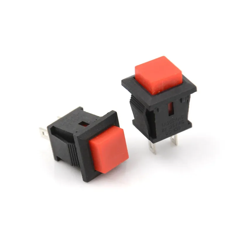 Mini Red Square Push Button Switch 2-Pin, 250V 2A