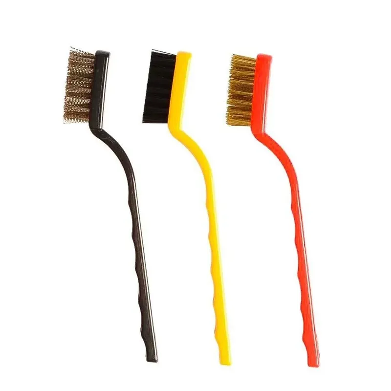 3-Piece Wire Brush Set (Nylon, Brass, Steel) for Cleaning