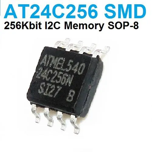 ذاكرة EEPROM من نوع AT24C256 سعة 256 كيلوبت بواجهة I2C وغلاف SOIC-8
