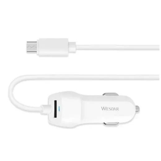 شاحن سيارة USB من WESDAR بخرج 5 فولت و2.1 أمبير مع كابل Micro USB بطول 1.5 متر