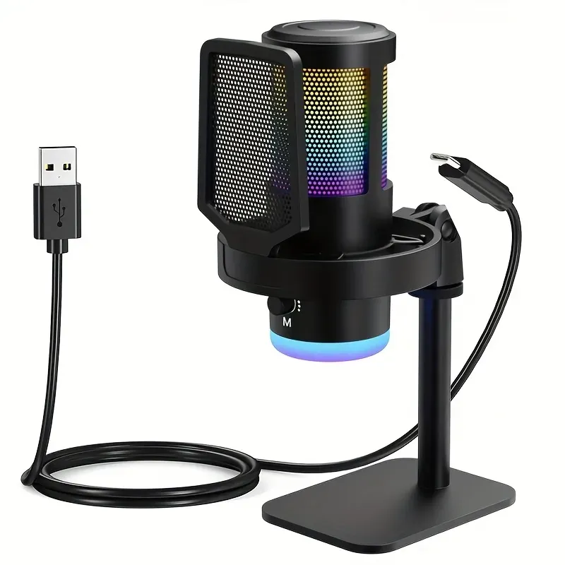 USB Broadcast Microphone with RGB Light for Streaming