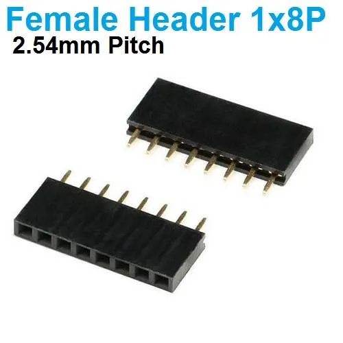 Female Pin Header 1x8 Straight 2.54mm Pitch